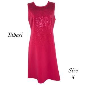 Tahari Hot Pink Sequin Sleeveless Shift Dress NWT Size 8 $118